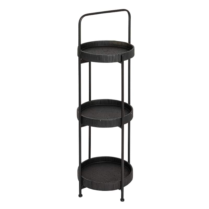 Decorative 3-Tier Rattan Storage Tray - Black