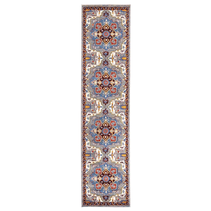Santaria Cala Vintage Bordered Area Rug - 2'6" x 10'3" Runner - Maroon/Blue