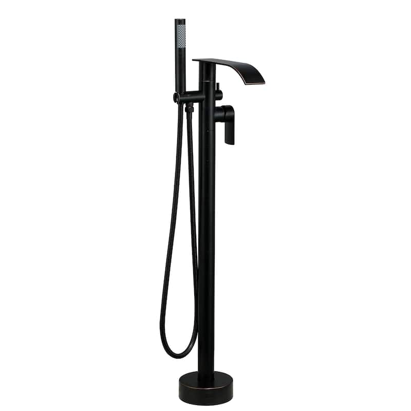 WOWOW Single-Handle Freestanding Waterfall Tub Faucet with Handshower - Oil Rubbed Bronze
