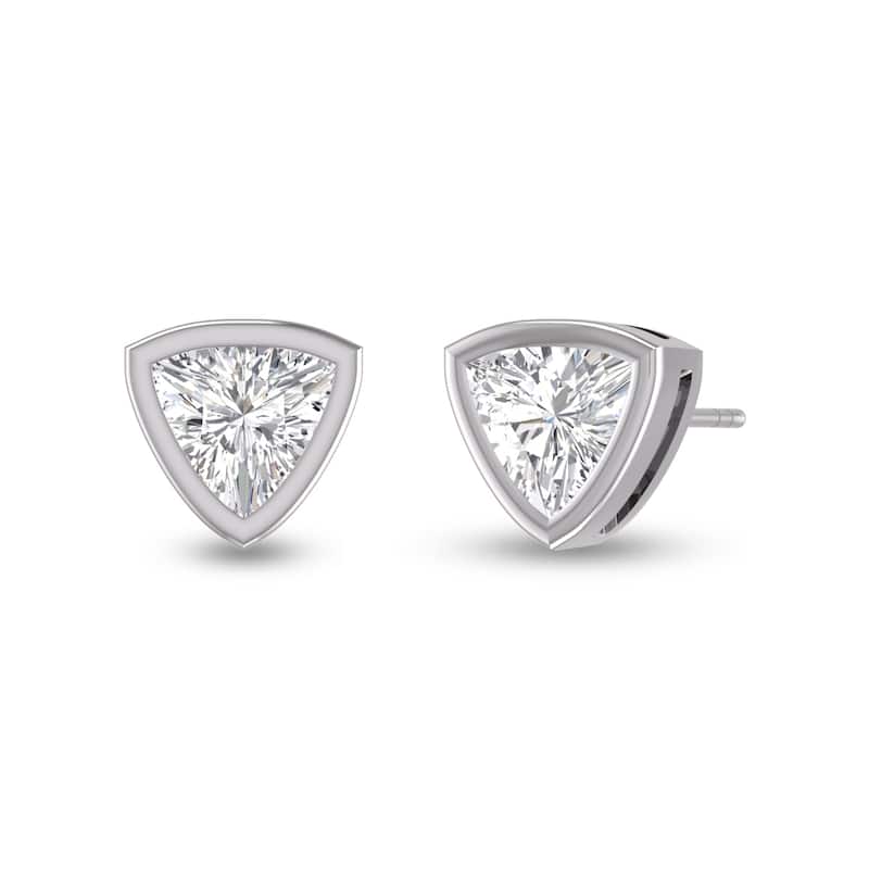 Marquee Lab Grown 1/2 Carat Trillion Shaped Bezel Set Solitaire Diamond Earrings in 14K White Gold