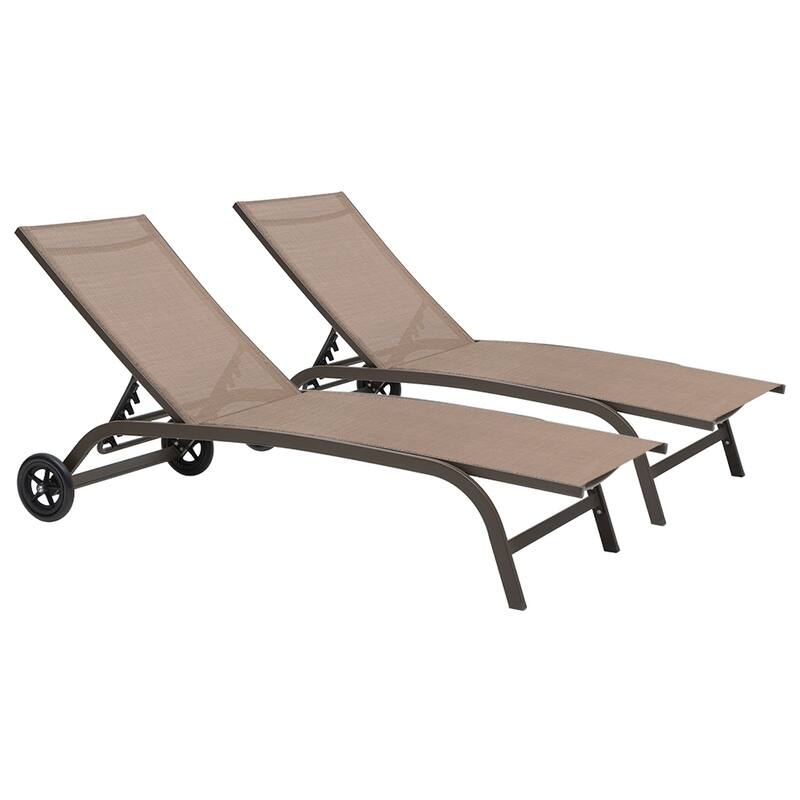 VredHom Adjustable Chaise Lounge Chair with Wheels - Brown-2PCS
