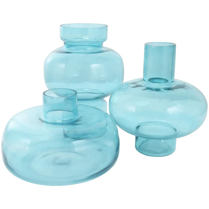 Glass Round Decorative Vase with Varying Shapes and Sizes - Set of 3 Blue, Green, Orange - Roche River Decor
