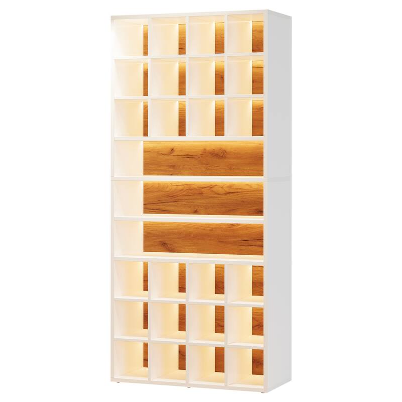 Display Cabinet with LED Lighting, Modern Bookcase Display Case