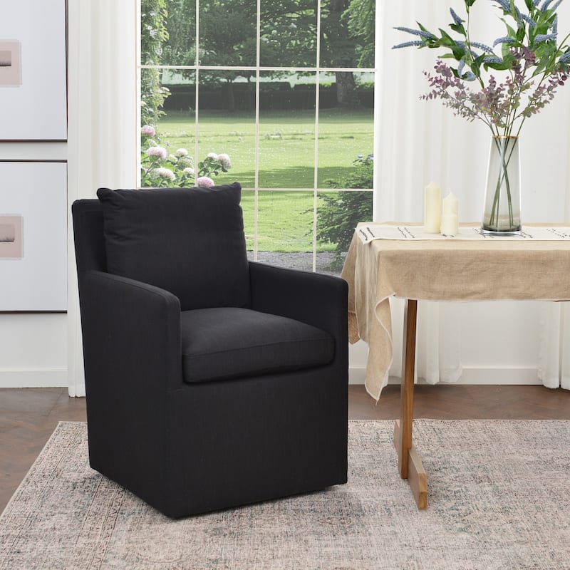 KINWELL 25" Performance Fabric Upholstered Rolling Dining Armchair - Black
