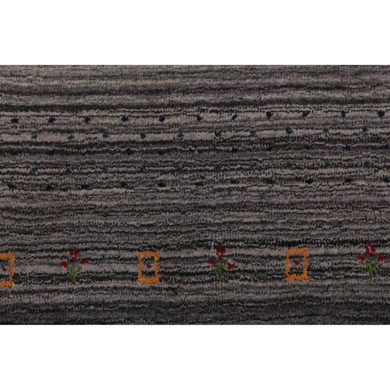 Hand Knotted Oriental 100% Wool Carpet Tribal Stripe Greys & Charcoal Gabbeh Area Rug - 9' 7'' X 8' 1''