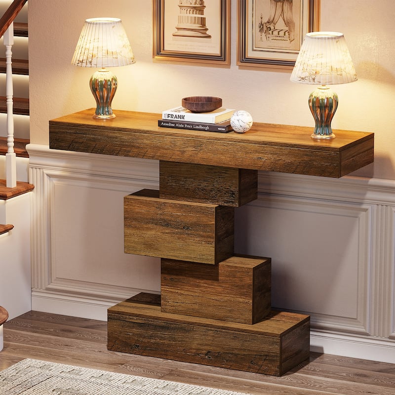 42 Inches Industrial Wood Console Table for Living Room Entryway - 11.8"D x 42.5"W x 31.5"H