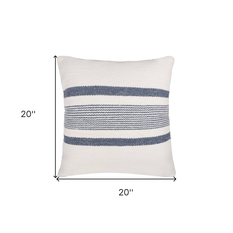20" Navy and White Striped Throw Pillow With Ruffle
