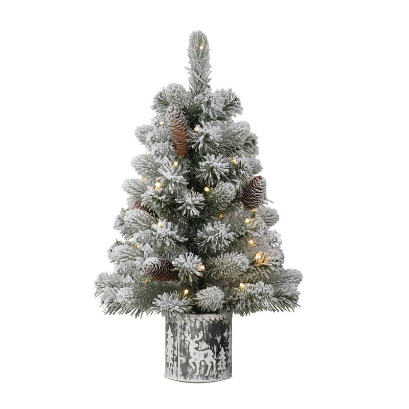 Puleo International Pre-Lit 2' Flocked Table Top Artificial Christmas Tree