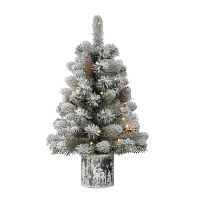 Puleo International Pre-Lit 2' Flocked Table Top Artificial Christmas Tree