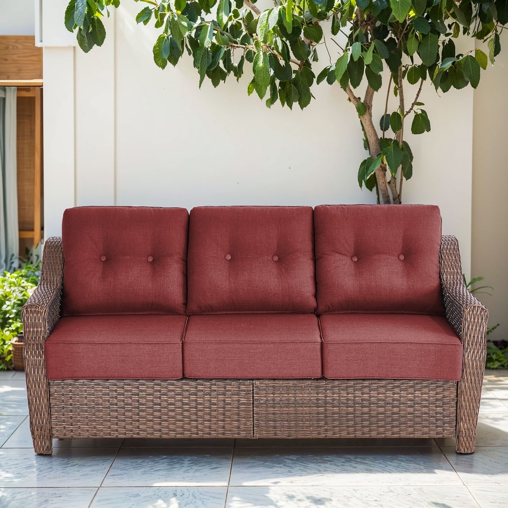 Gymojoy 75'' 3-Seat Paito Wicker Sofa with 6-Inch Ultra-Plush Cushions & Water-Resistant Olefin Fabric