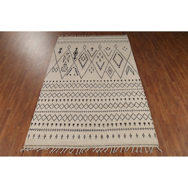 Beige / Ivory Moroccan Area Rug Handmade Wool Carpet - 6'0"x 9'5"