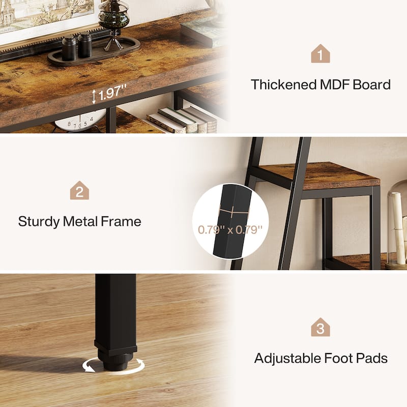 70.87-Inch Industrial Console Table for Entryway, Sofa Table with 7-Tier Storage Shelves - 13.78" D x 70.87" W x 33.46" H