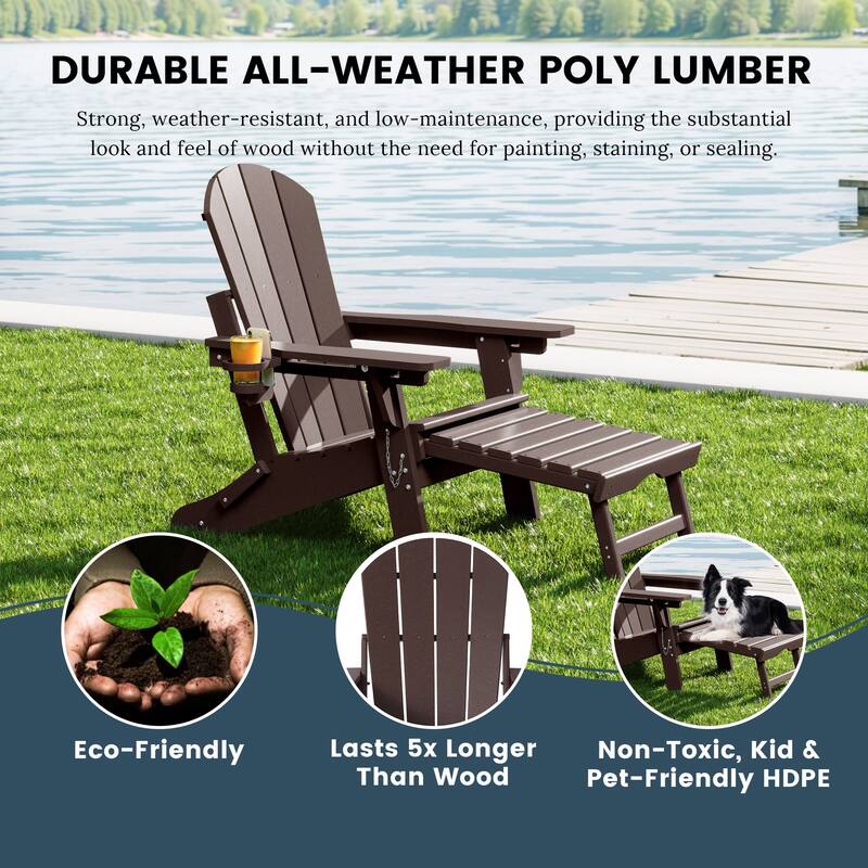 Laguna Outdoor Folding Adjustable Adirondack Chair with Cup Holder & Hideaway Ottoman