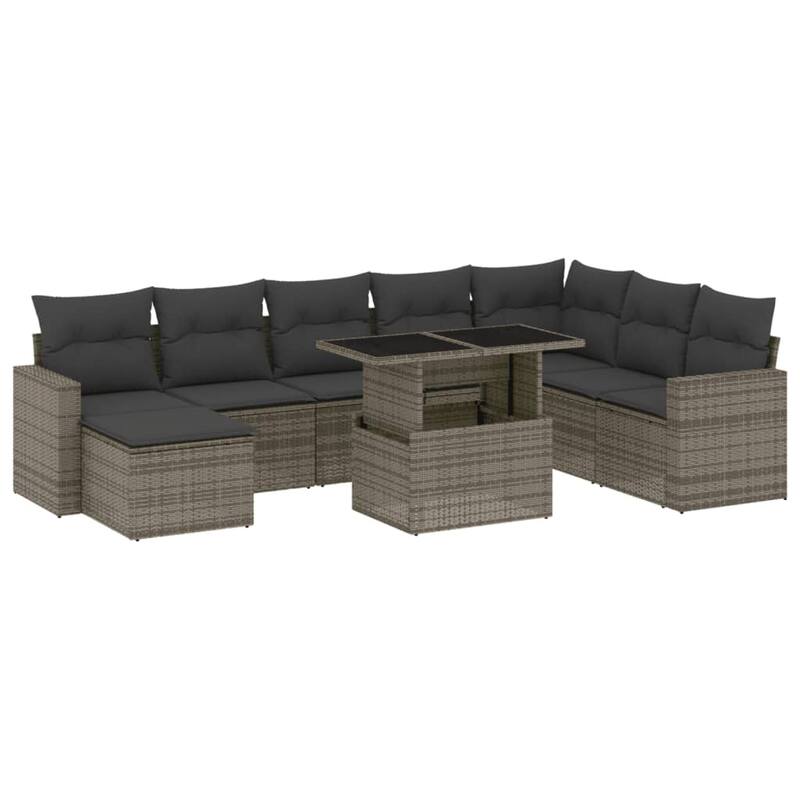 vidaXL Patio Sofa Set with Cushions Outdoor Furniture 9 Piece Poly Rattan