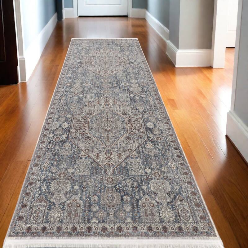 Wele Power Loomed Floral Traditional Stain Resistant Low Pile with Fringe Durable Area Rug By HomeRoots - 10' Runner