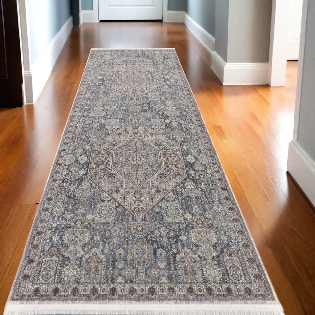 Wele Power Loomed Floral Traditional Stain Resistant Low Pile with Fringe Durable Area Rug By HomeRoots - 10' Runner