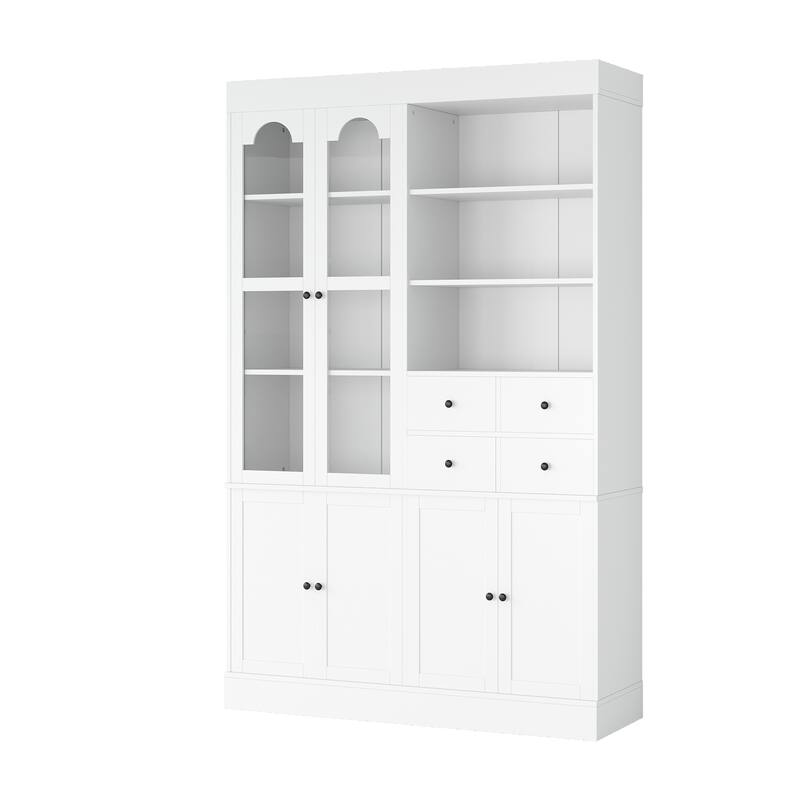 Tall Kitchen Pantry Cabinet, 75" Freestanding Buffet with Hutch, 4 Drawers, Door Shelves & Pull-Out Trays, Dining Room Storage