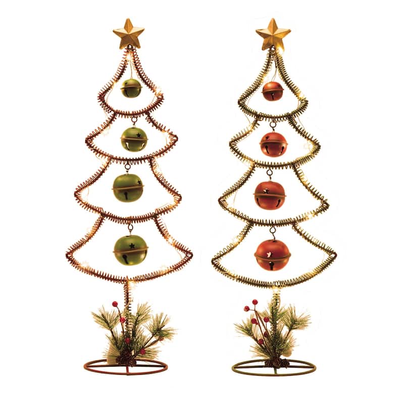 Glitzhome Iron LED Christmas Table Tree Decor with Bells - Multi