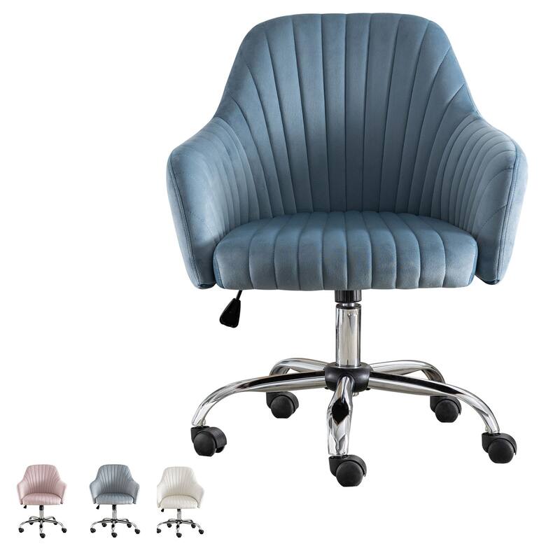 Velvet Adjustable Accent Chair for Modern Home Office with Casters - Ergonomic Design for Comfort