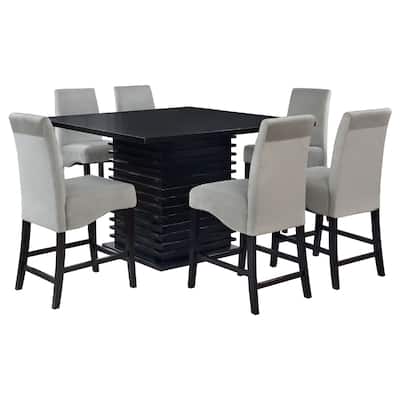Tela 7pc Counter Height Dining Set, Black Wood Table, 6 Gray Chairs
