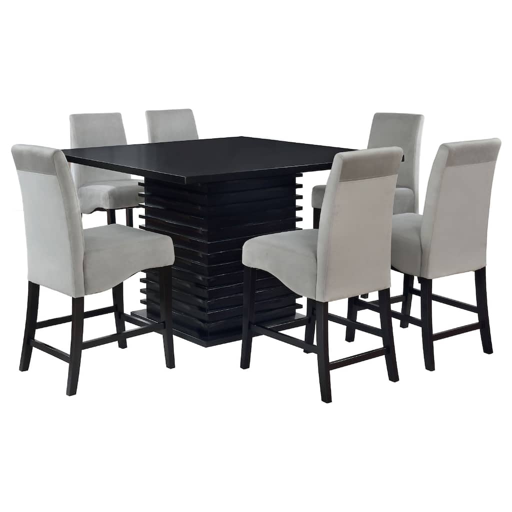 Tela 7pc Counter Height Dining Set, Black Wood Table, 6 Gray Chairs