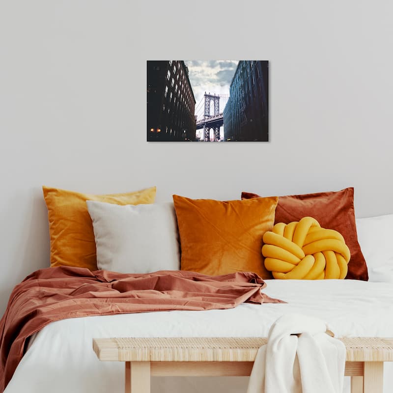 Wynwood Studio Canvas Architecture and Buildings Dumbo Brooklyn Blue and Modern & Contemporary Wall Art Canvas Print - 16 x 24