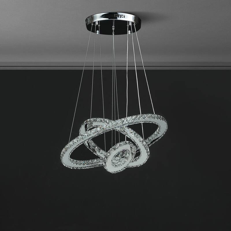 Adjustable Eira Triple Hoop Modern Crystal LED Dimmer Chandelier