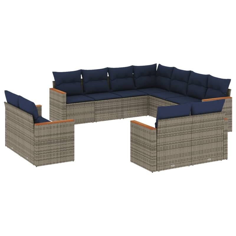 vidaXL 11/12 Piece Patio Sofa Set with Cushions Black/Gray Poly Rattan - 24.4 x 24.4 x 27.2