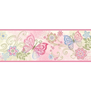 Chesapeake Fantasia Pink Boho Butterflies Scroll Border - 6.5in x 180in x 0.025in