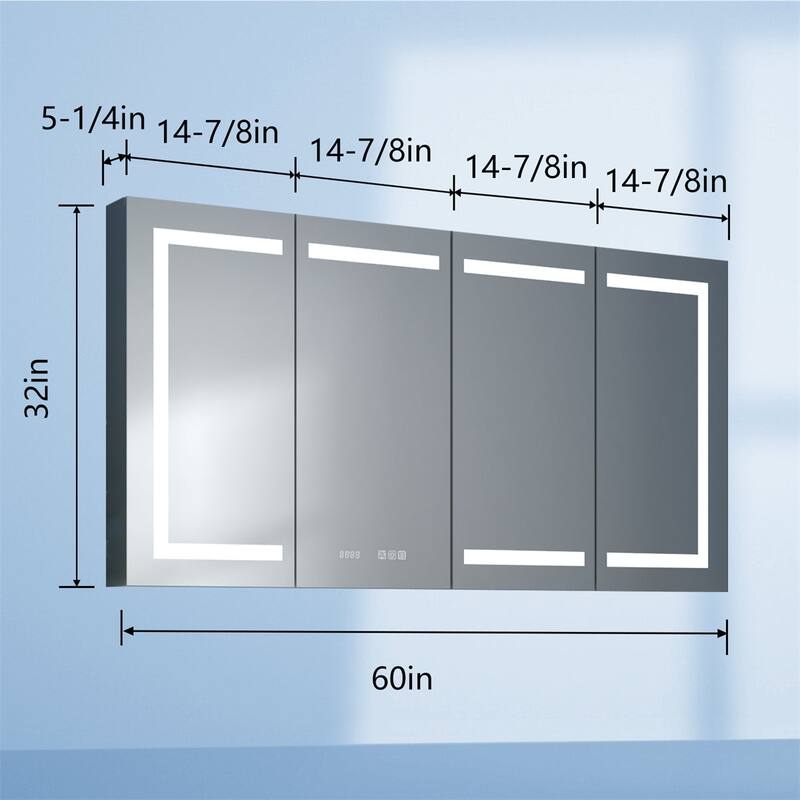 Aluminum Surface/Recessed Mount LED Medicine Cabinet with Mirror, Outlet and Shelves