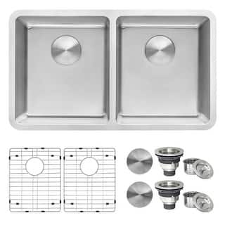 Ruvati 31-inch Undermount Kitchen Sink 50/50 Double Bowl 16 Gauge Stainless Steel - RVM5099 - 8' x 11'