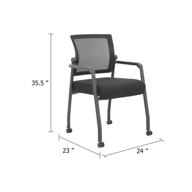 Akon Guest Armchair, Black Mesh, Steel Frame, Smooth-Roll Casters