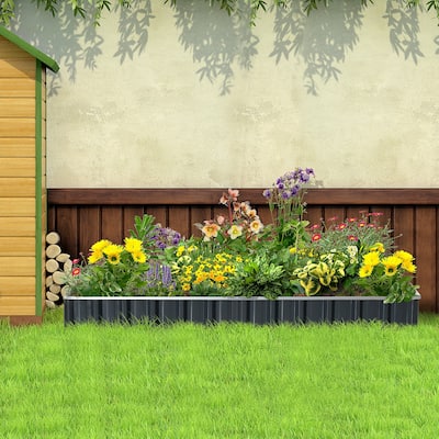 Galvanized Metal Planter Box Floor-Standing Garden Beds Raised Garden Bed with Open Bottom for Courtyard Vegetables Flowers