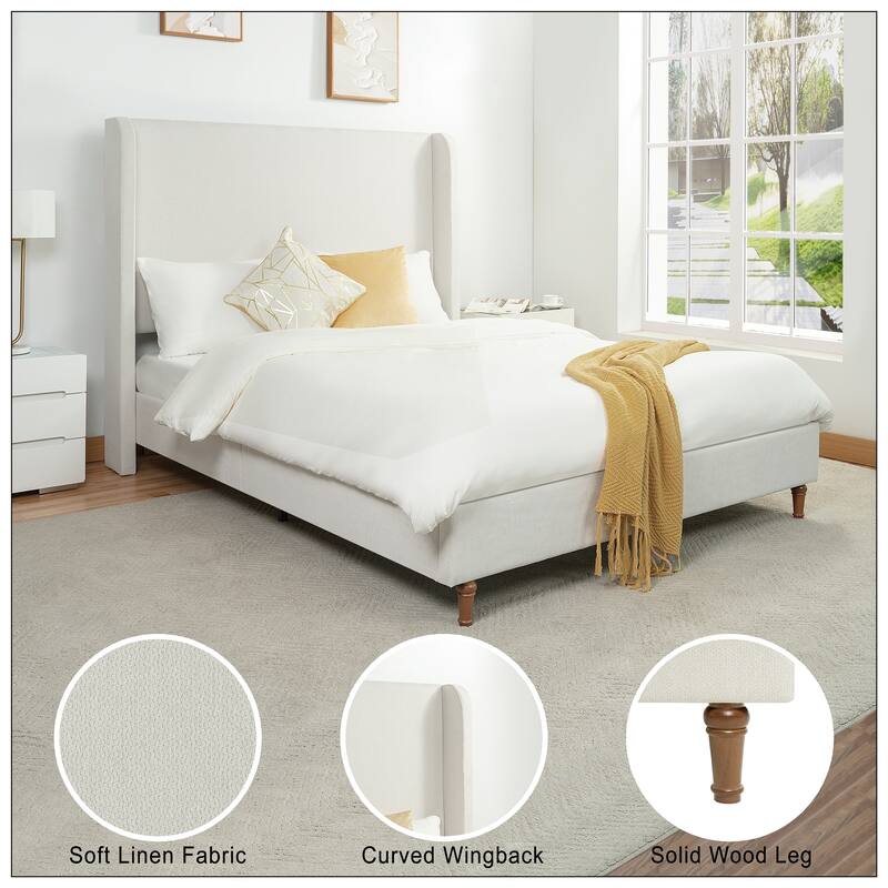 Queen Size Bed Frame High Headboard Upholstered Platform Bed