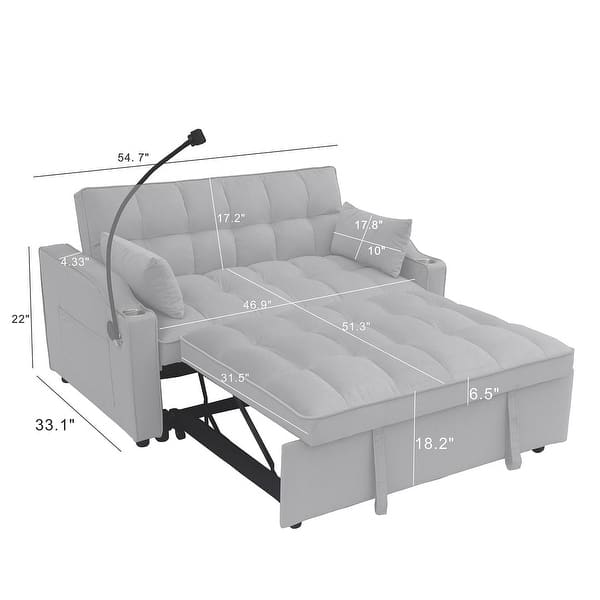 dimension image slide 1 of 6, Velvet Daybed Futon with Pullout Bed & USB Ports