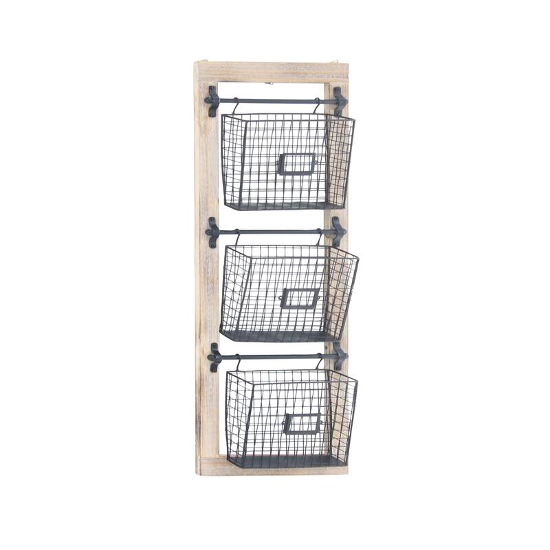 Black Metal Wire 3 or 2 Slot Magazine Rack Holder with Suspended Baskets and Label Slots
