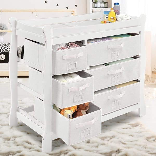 Shop Costway White Sleigh Style Baby Changing Table Diaper 6