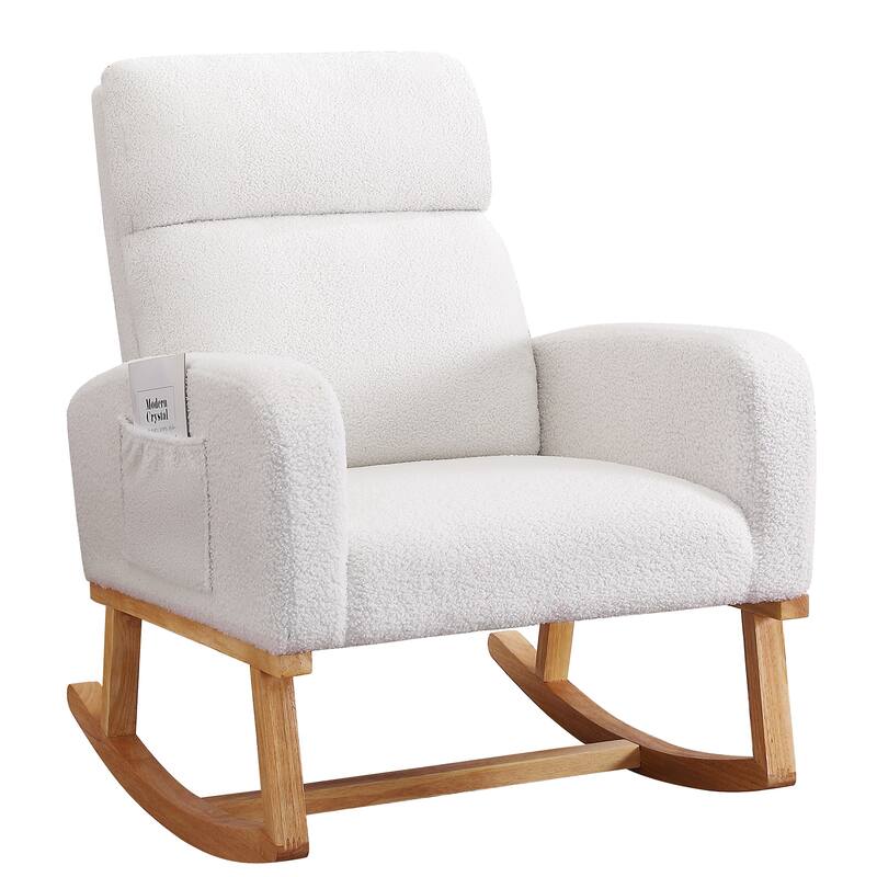 HOMYKA 28" Wide Rocking Chair for Nursery with Solid Wood Leg - White