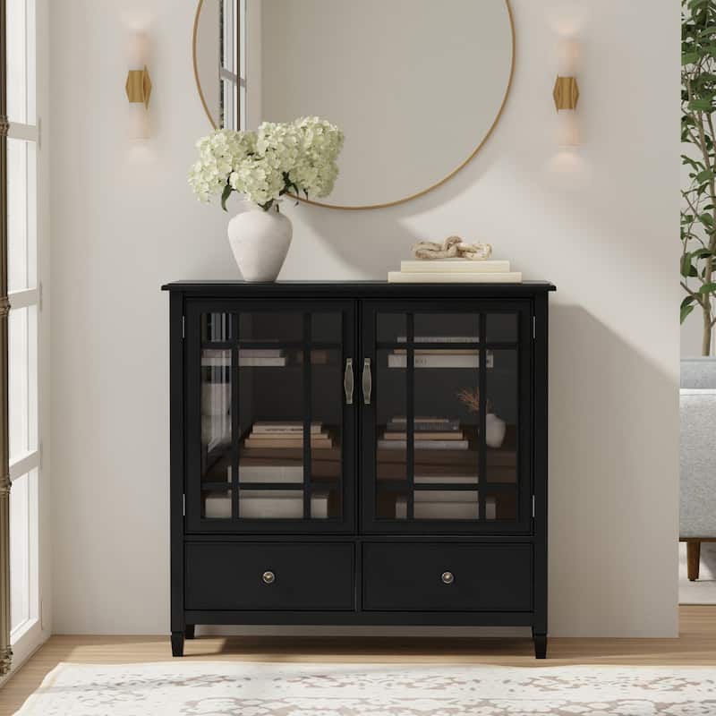 WYNDENHALL Hampshire SOLID WOOD 46 inch Wide Traditional Tall Storage Cabinet - 46"w x 17"d x 46"h - Black