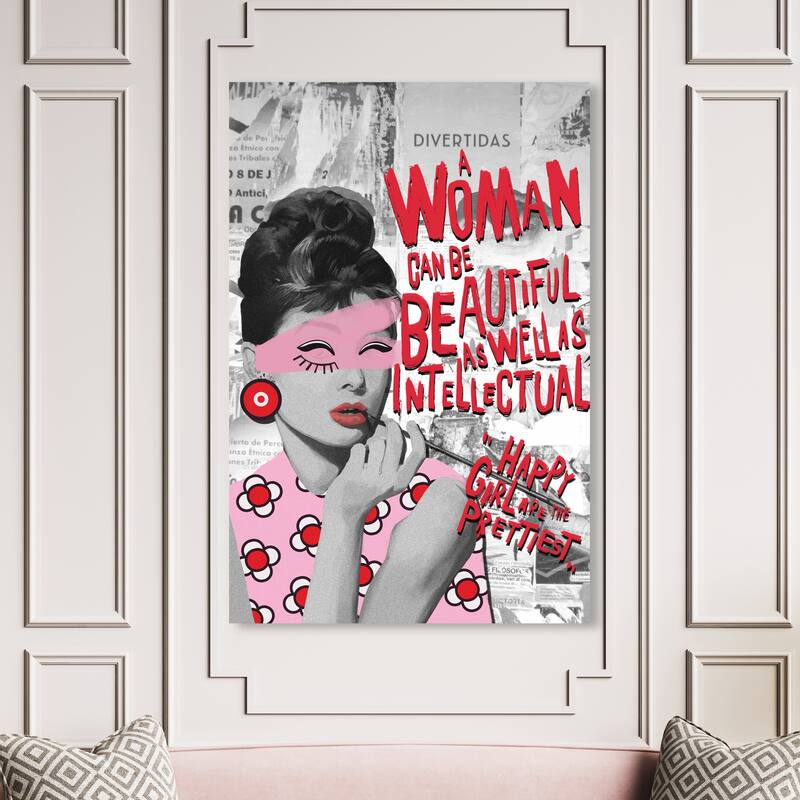 Wynwood Studio Canvas Fashion Happy Girls are the Prettiest Pink and Pastel Pink Modern & Contemporary Wall Art Canvas Print - 54 x 36
