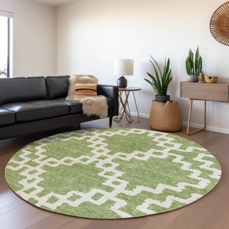 Premium Washable Super Soft Geo Trellis Mayfield Rug - Aloe - 8' x 8'