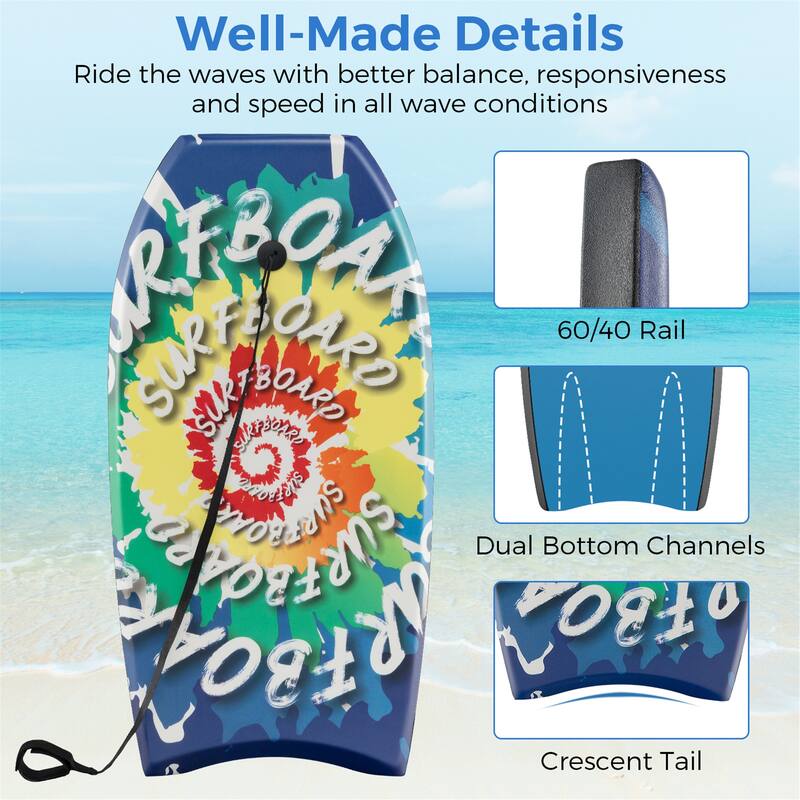 Gymax 33'' Lightweight Body Board w/ EPS Core XPE Deck HDPE Bottom