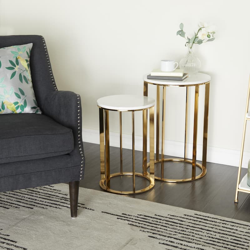 Metal Accent Table with Marble Top - Set of 2 Gold - Roche River Decor