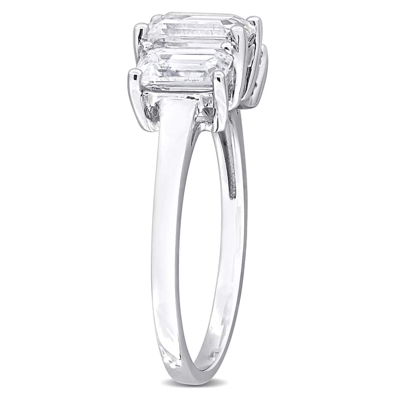 Miadora 2 1/5ct DEW Emerald-cut Created Moissanite Three-Stone Engagement Ring in Sterling Silver