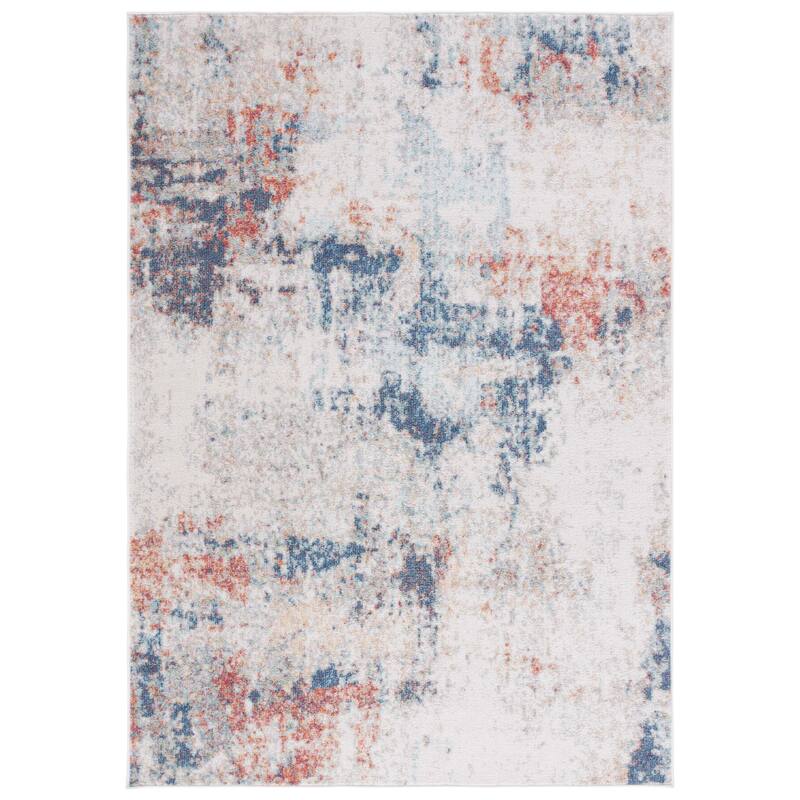 SAFAVIEH Phoenix Schorena Modern Abstract Rug - 6'7" Square - Ivory/Blue Rust