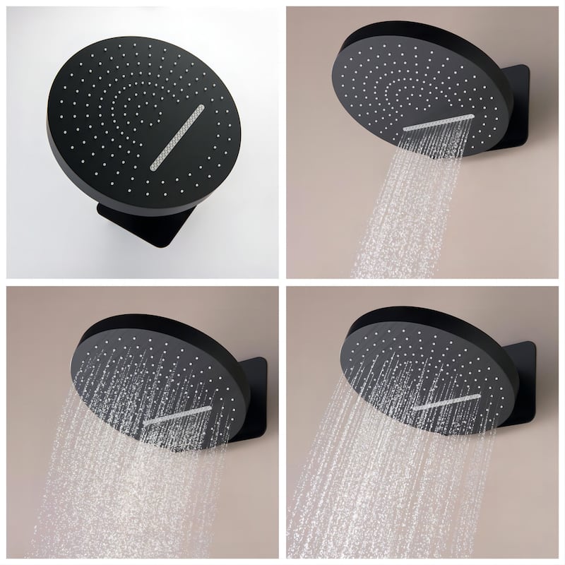 6-Way Wall Mounted 12.6'' Round Showerhead with High-pressure Handheld Showerhead in Black/Gold