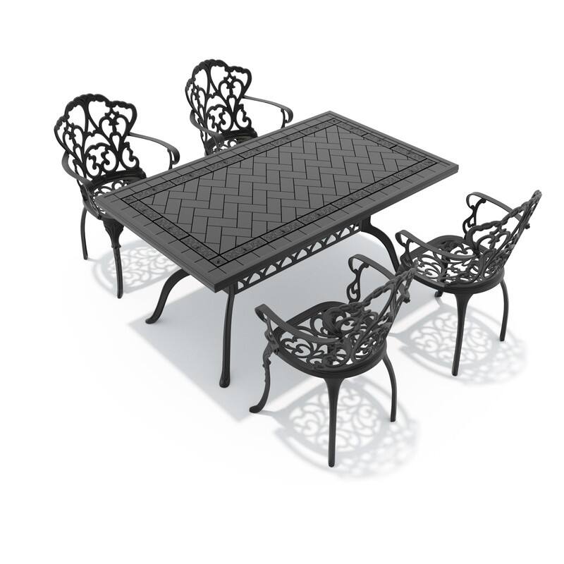 5/7-Piece Cast Aluminum Outdoor Dining Set with 59.06'' L X 35.43'' W Rectangular Table and Seat Cushions