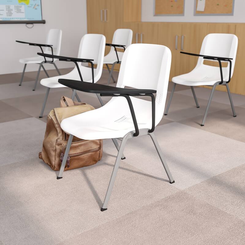 Ergonomic Shell Chair with Right Handed Flip-Up Tablet Arm - Ivory