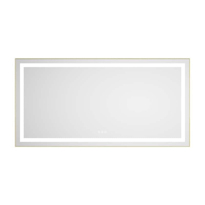 55 x 28 Inch LED Bathroom Mirror with Front and Backlight, Wall Mounted Vanity Mirror with Aluminum Frame, Anti-Fog