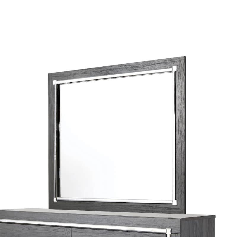 Leva 2pc Dresser and Mirror Set, 6 Drawers w Chrome Handles, Dark Gray